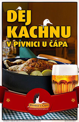 Whole roas duck in a roasting pan - special offer Pivnice U Čápa